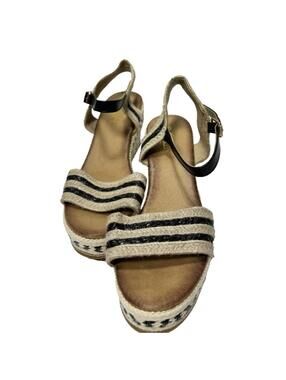 Womens Wedge Heels Summer Shoes Striped Tweed Bohemian Style Size 43 EU (9.5US)
